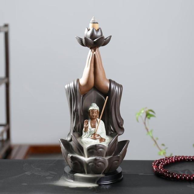 Bouddha Fontaine d'encens  Méditation Blanc Coiffé
