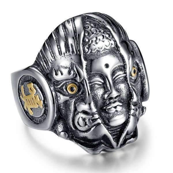 Bague Bouddha Shakyamuni et diable Mara