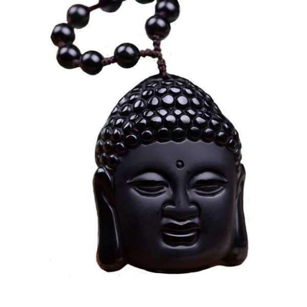 Pendentif Tête du Bouddha Obsidienne noire
