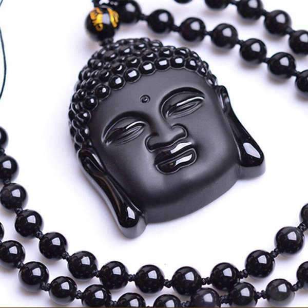Pendentif Tête du Bouddha Obsidienne noire