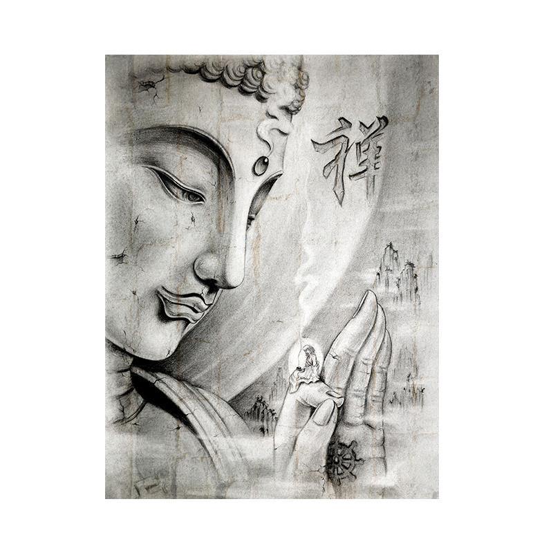 Tableau Bouddha Noir Et Blanc