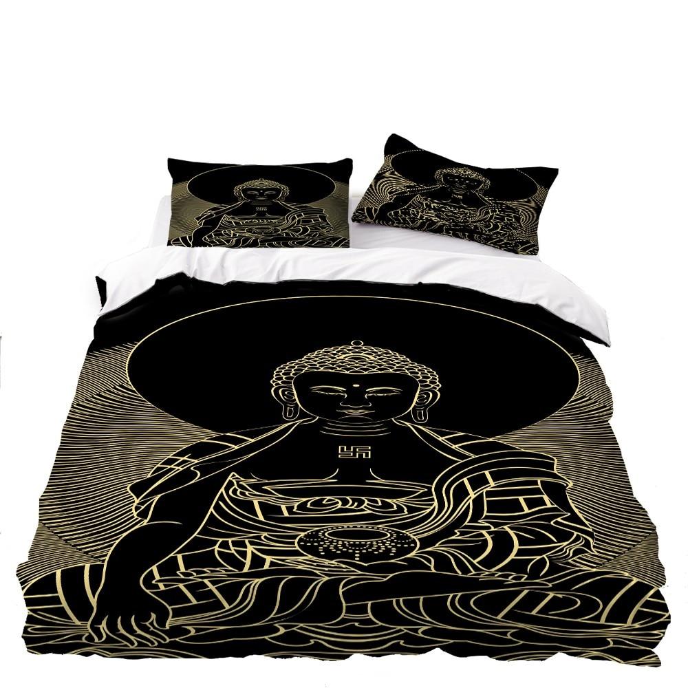 Parure de Lit Zen Bouddha Noir et Gris