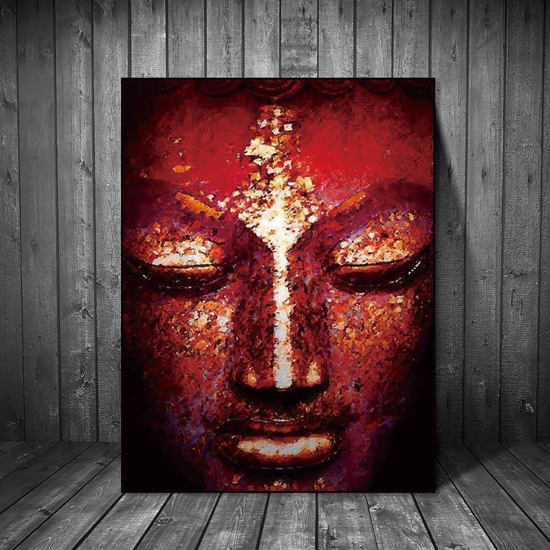 Tableau Tête De Bouddha Rouge